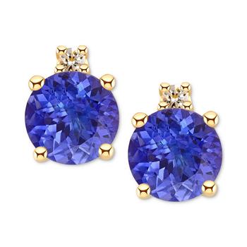 商品Macy's | Tanzanite (1/2 ct. t.w.) & Diamond Accent Stud Earrings in 14k Gold (Also in Emerald, Ruby, & Sapphire),商家Macy's,价格¥4604图片