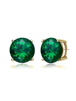 Genevive | Sterling Silver Gold Plated Emerald Cubic Zirconia Solitaire Stud Earrings,商家Premium Outlets,价格¥211