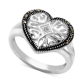 商品Marcasite & Crystal Filigree Heart Ring in Silver Plate图片
