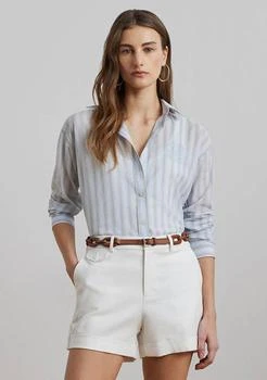 Ralph Lauren | Petite Oversize Striped Cotton Voile Shirt,商家Belk,价格¥407