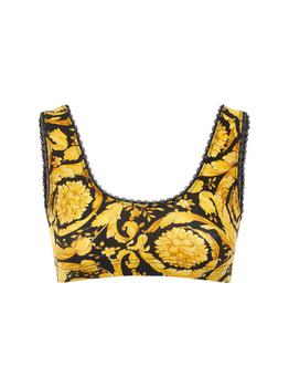了解范思哲衬衫, Versace | Barocco Print Stretchy Cotton Crop Top商品图片 额外8折, 额外八折