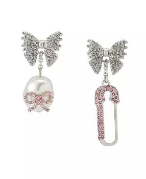 Betsey Johnson | Faux Stone Bow Pearl Safety Pin Mismatch Earrings,商家Macy's,价格¥427