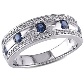 商品10k White Gold 1/4 CT TDW Diamond and Sapphire Anniversary Band Ring,商家Jomashop,价格¥4244图片