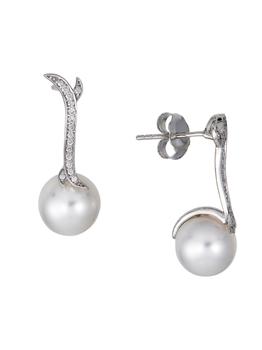 商品18K White Gold, Diamond & 9MM Cultured Pearl Drop Earrings图片