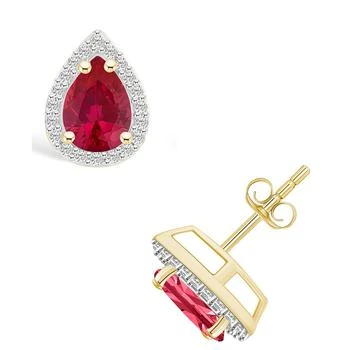 Macy's | Lab Grown Ruby (1-1/2 ct. t.w.) and Lab Grown Sapphire (1/5 ct. t.w.) Halo Studs in 10K Yellow Gold,商家Macy's,价格¥2423