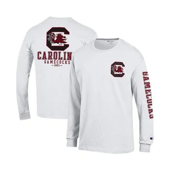 CHAMPION | Men's White South Carolina Gamecocks Team Stack 3-Hit Long Sleeve T-shirt 