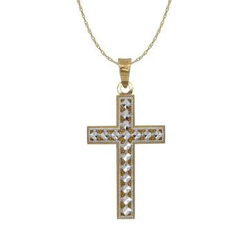 Macy's | Two-Tone Diamond-Cut Cross Pendant in 18k Yellow and White Gold,商家Macy's,价格¥3143