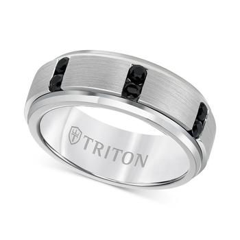 商品Triton | Men's Black Sapphire Beveled-Edge Band (1/2 ct. t.w.) in White Tungsten Carbide,商家Macy's,价格¥2944图片