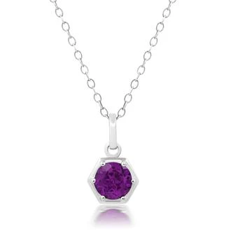 推荐Sterling Silver Round Gemstone Hexagon Pendant Necklace on 18 Inch Chain商品