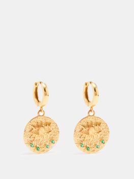 Hermina Athens | Kressida emerald & gold-vermeil hoop earrings商品图片,