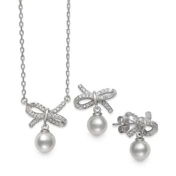 Belle de Mer | 2-Pc. Set Cultured Freshwater Pearl (6mm) & Cubic Zirconia Ribbon Pendant Necklace & Matching Drop Earrings in Sterling Silver,商家Macy's,价格¥839
