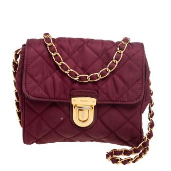 [二手商品] Prada | Prada Burgundy Quilted Satin Flap Chain Shoulder Bag商品图片,6.4折, 满1件减$100, 满减