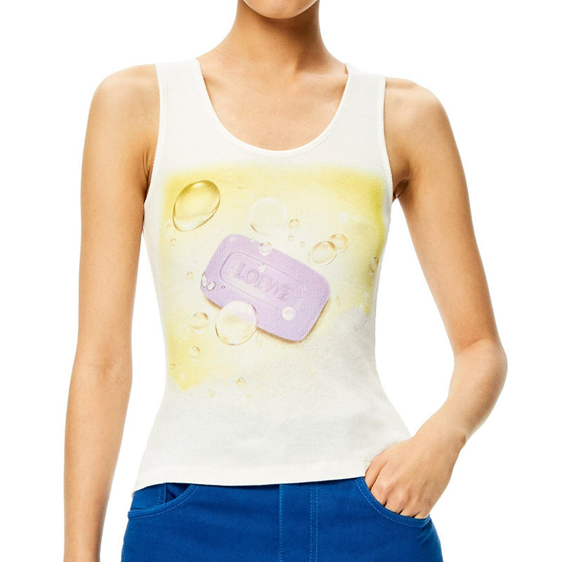 Loewe | 【预售3-7天】LOEWE/罗意威 22年春夏新款 女士白色/多色拼接棉质和弹性纤维混纺肥皂图案背心无袖上衣S540Y23X10-9990商品图片,7.9折×额外9.5折, 包邮包税, 额外九五折