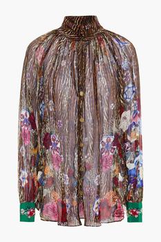 Camilla是什么牌子, Camilla | Crystal-embellished gathered printed silk-georgette shirt商品图片 4.9折