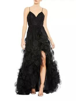 Mac Duggal | Tulle Floral Appliqué A-Line Gown,商家Saks Fifth Avenue,价格¥3736
