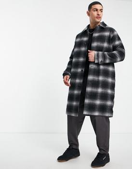 Topman | Topman relaxed faux wool mac in black and white check商品图片,