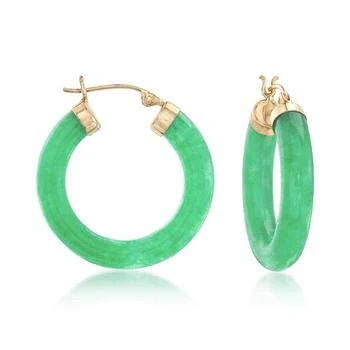 Ross-Simons | Ross-Simons Jade Hoop Earrings With 14kt Yellow Gold,商家Premium Outlets,价格¥1064