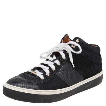 推荐Jimmy Choo Black Embossed Leather And Suede Low Top Sneakers Size 38.5商品