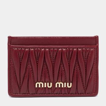 Miu Miu | Miu Miu Burgundy Matelassé Leather Card Case商品图片,8折