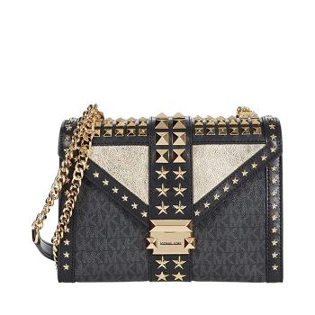 michael kors bradshaw单肩包, Michael Kors | MICHAEL KORS 女士黑金PVC配皮单肩包 30H0GWHL3Y-BLKGOLD商品图片 满$100享9.5折, 满折