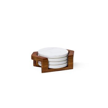 商品Nambé | Chevron Coaster Set with Holder in Acacia Wood and Marble,商家Macy's,价格¥769图片