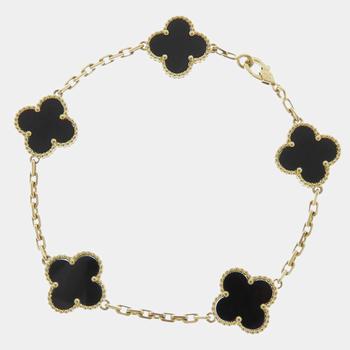 Van Cleef & Arpels, [二手商品] Van Cleef & Arpels | Van Cleef & Arpels Vintage Alhambra 18K Yellow Gold Onyx Bracelet 7商品图片 9.5折