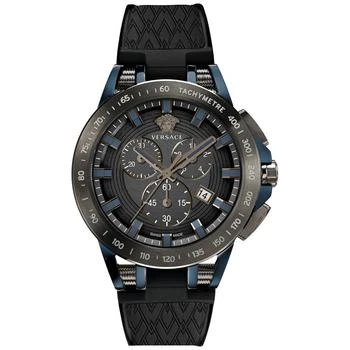 推荐Men's Swiss Chronograph Sport Tech Black Silicone Strap Watch 45mm商品