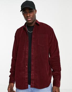推荐New Look oversized cord overshirt in burgundy商品