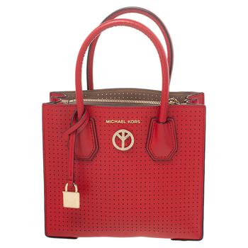 michael kors mercer, [二手商品] Michael Kors | Michael Kors Red Perforated Leather Mini Mercer Tote商品图片 5折