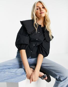product Miss Selfridge oversized collar shirt in black image