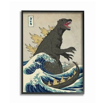 Stupell Industries | Godzilla in The Waves Eastern Poster Style Illustration Framed Giclee Texturized Art, 16" L x 20" H,商家Macy's,价格¥737