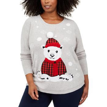 Charter Club | Charter Club Womens Plus Buffalo Bear Plaid Festive Christmas Sweater商品图片,2折×额外9折, 额外九折