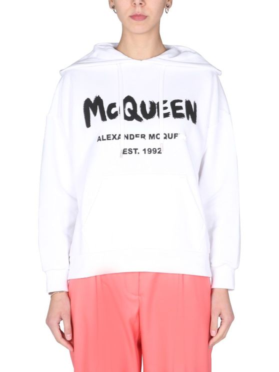 Alexander McQueen | ALEXANDER MCQUEEN 女士白色棉质连帽卫衣 674882-QZAD5-0909商品图片,独家减免邮费