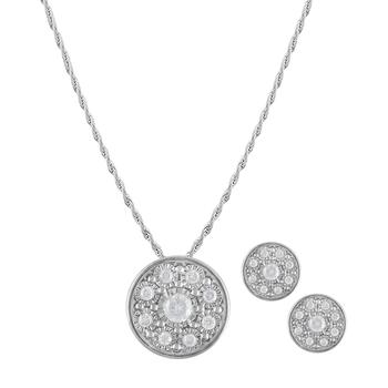 Macy's | 2-Pc. Set Diamond Circle Pendant Necklace & Matching Stud Earrings (3/8 ct. t.w.) in Sterling Silver商品图片,1.9折, 独家减免邮费