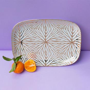 商品Talianna Lilypad Serving Platter, White w/Gold图片