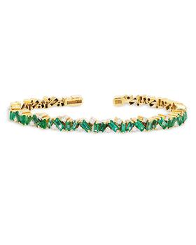 商品Suzanne Kalan | 18K Yellow Gold Fireworks Emerald Baguette & Diamond Frenzy Cuff Bangle Bracelet,商家Bloomingdale's,价格¥72307图片