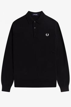 Fred Perry | Fred Perry K4535 - Long Sleeve Knitted Shirt in Black商品图片,