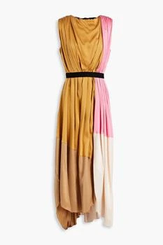ROKSANDA | Canvas-trimmed pleated color-block silk midi dress 3折, 独家减免邮费