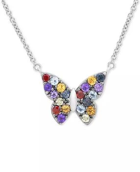 Macy's | Multi-Gemstone Butterfly 17" Pendant Necklace (7/8 ct. t.w.) in Sterling Silver,商家Macy's,价格¥926