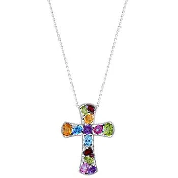 Effy | EFFY® Multi-Gemstone Cross 18" Pendant Necklace (9-3/4 ct. t.w.) in Sterling Silver,商家Macy's,价格¥2095