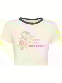 Re/Done | Love Life Printed Cotton Cropped T-shirt 额外6.5折, 额外六五折