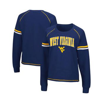 Colosseum | Women's Navy West Virginia Mountaineers Sweep Pass Sleeve Stripe Raglan Pullover Sweatshirt商品图片,