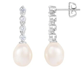 ��推荐Bezel CZ Pearl Dangling Earrings Set In Sterling Silver商品