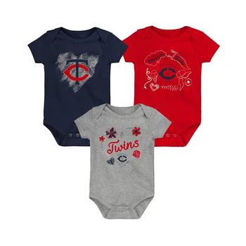 Outerstuff | Baby Boys and Girls Navy, Red, Gray Minnesota Twins Batter Up 3-Pack Bodysuit Set,商家Macy's,价格¥224