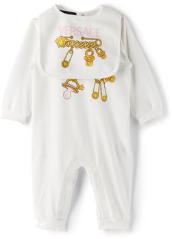 商品白色 Donatella Chain 婴儿连体衣 & 围兜套装图片