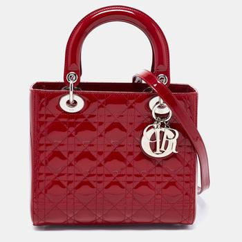 迪奥托特包, [二手商品] Dior | Dior Red Cannage Patent Leather Medium Lady Dior Tote商品图片 5折