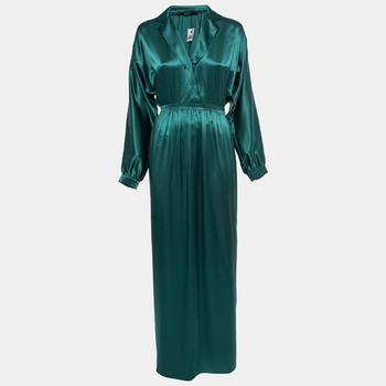 推荐Gucci Green Silk Satin Draped Maxi Dress S商品