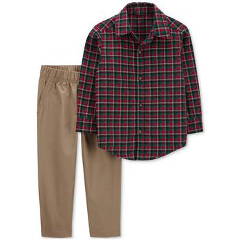 商品Toddler Boys Cotton Plaid Button-Front Shirt and Pants, 2 Piece Set图片