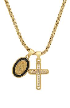 商品HMY JEWELRY | 18K Gold Plated Mother Mary & Cross Pendant Necklace,商家Nordstrom Rack,价格¥251图片