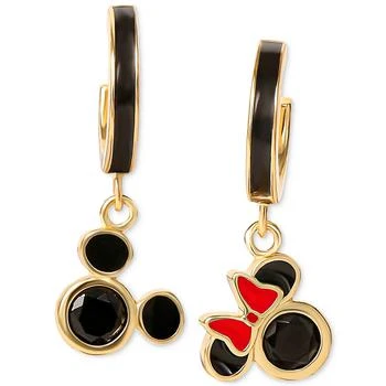 Disney | Cubic Zirconia & Enamel Mickey & Minnie Mouse Dangle Mismatch Hoop Earrings in 18k Gold-Plated Sterling Silver,商家Macy's,价格¥799